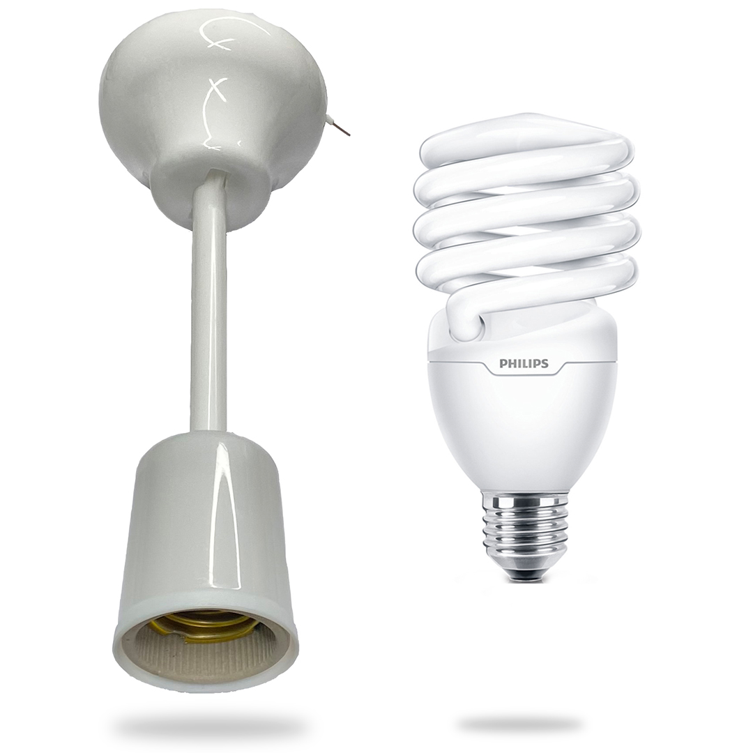 Philips 32W Tornado Burgulu Ampul Beyaz E27 + Porselen Askı