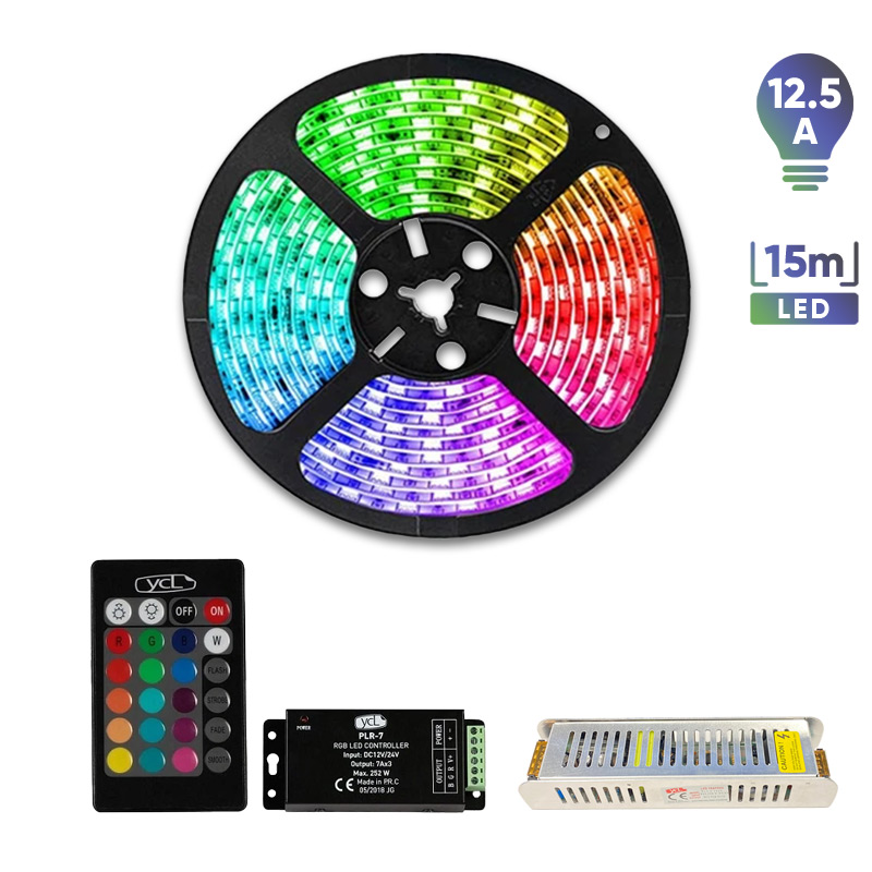 Ycl 15m RGB Şerit Led 12.5A Adaptör 252W RGB Kumanda